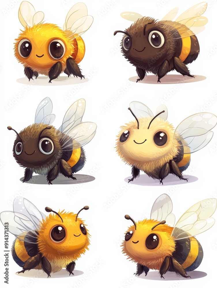 Six Adorable Bumblebees in Different Poses Six Adorable Bumblebees in Different Poses