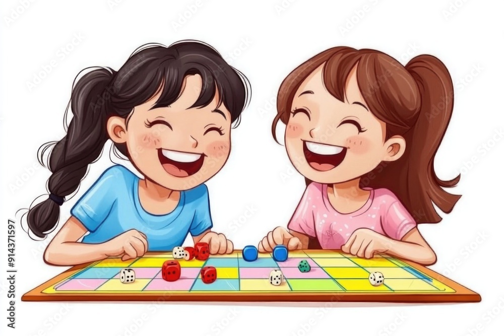 A joyful mother and daughter share laughter while playing a board game A joyful mother and daughter share laughter while playing a board game