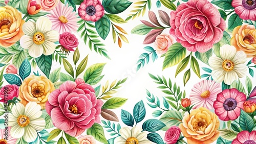 Beautiful and fresh floral pattern background with hand drawn flowers , nature, colorful, blooming, petals, decoration