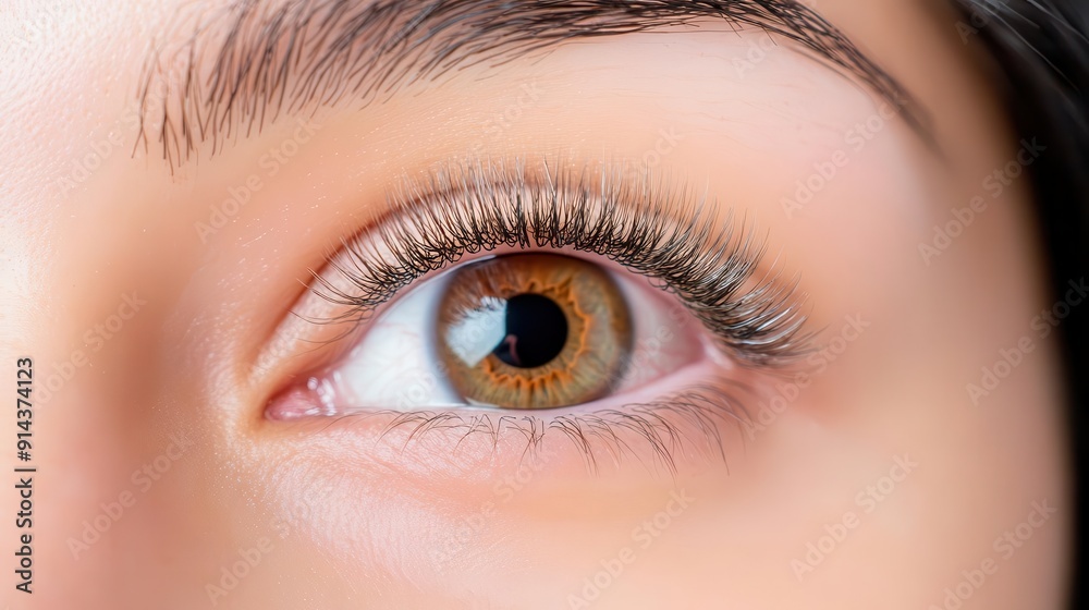 Close-up view of a beautiful brown eye with long eyelashes, showcasing intricate details and natural beauty. Close-up view of a beautiful brown eye with long eyelashes, showcasing intricate details and natural beauty.