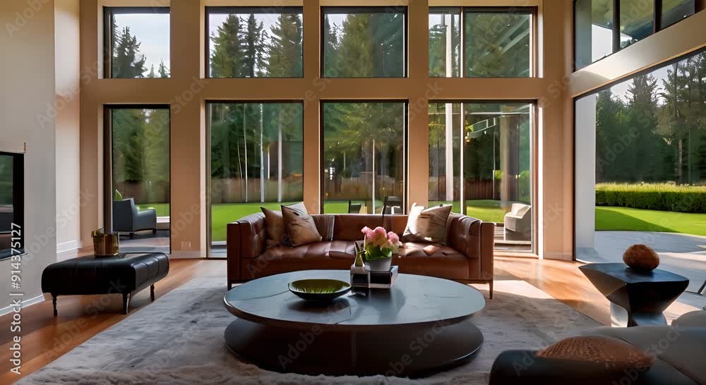Modern Living Room With Floor-to-Ceiling Windows Modern Living Room With Floor-to-Ceiling Windows