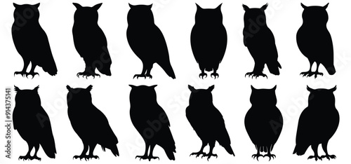 Owl silhouette set vector design big pack of bird illustration and icon