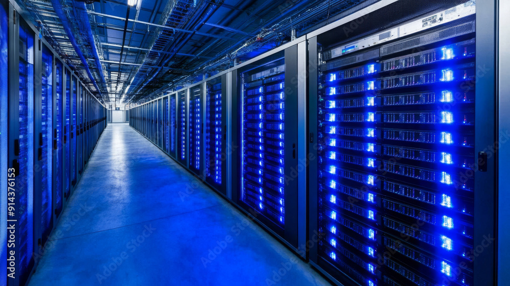 Fototapeta premium Networks are used to upload data to cloud storage. These networks allow for the transfer of data from a local computer to a remote server, enabling secure and efficient storage of data.