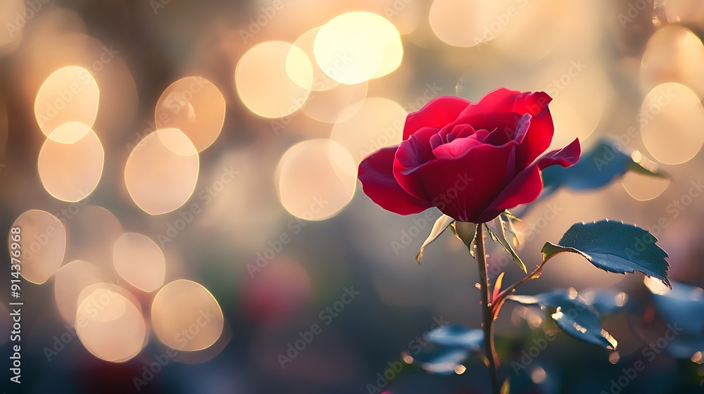 Obraz premium A Single Red Rose in a Garden with Golden Bokeh
