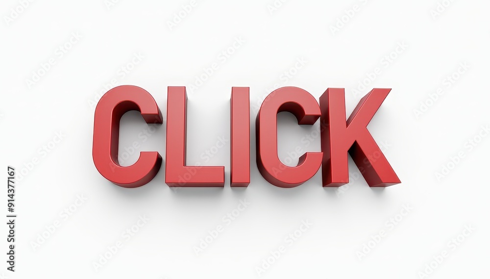 Click word 3D text typography design. Web, network, online webpage concept three dimensional lettering illustration Click word 3D text typography design. Web, network, online webpage concept three dimensional lettering illustration