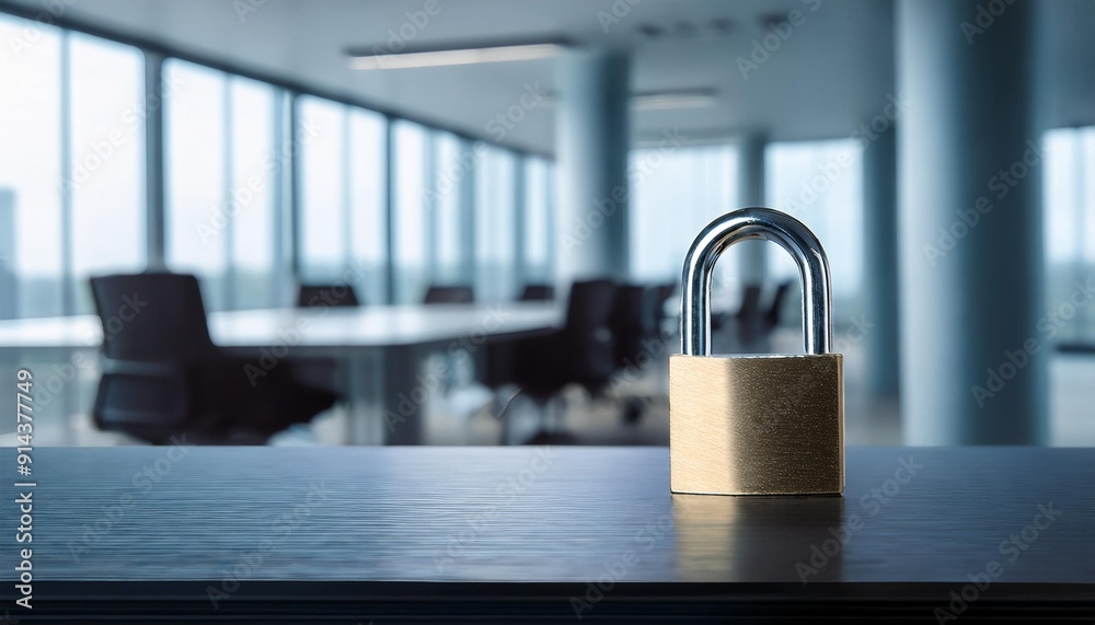 Fototapeta premium Padlock on a Table in a Modern Office