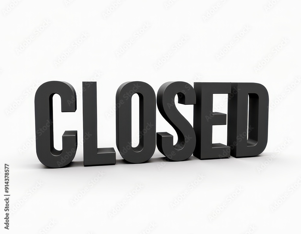 3D-rendered 'Closed' sign in dark gray with a plain white background. 3D-rendered 'Closed' sign in dark gray with a plain white background.