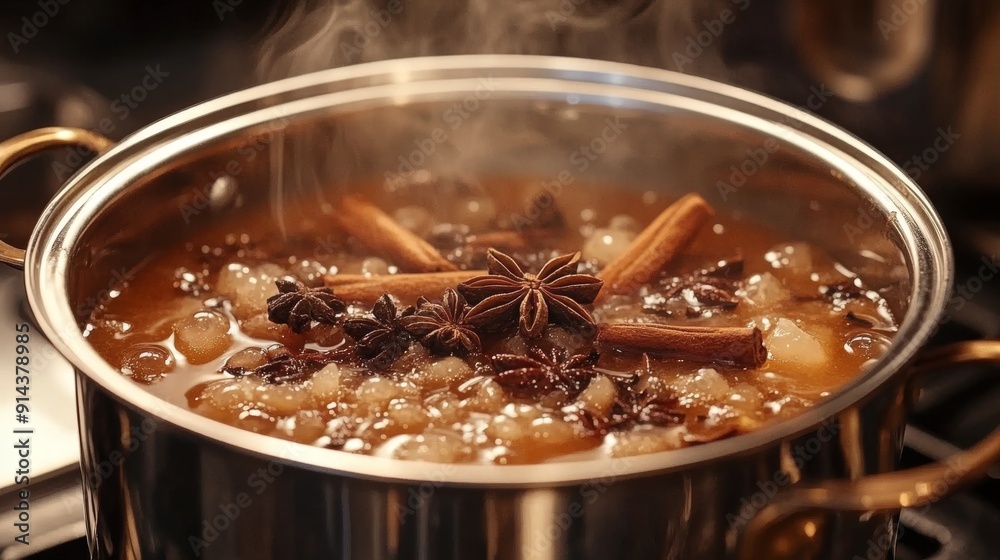 aromatic masala chai, aromatic spices blending in a pot of simmering masala chai, filling the kitchen with a cozy and delightful scent aromatic masala chai, aromatic spices blending in a pot of simmering masala chai, filling the kitchen with a cozy and delightful scent