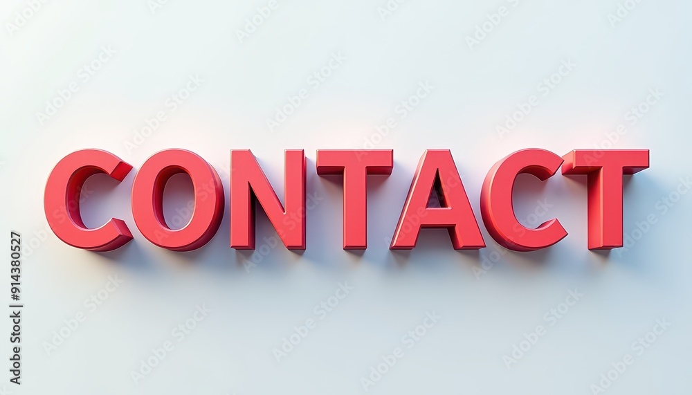 Fototapeta premium Bold red 3D word 'CONTACT' on a light background, emphasizing communication.