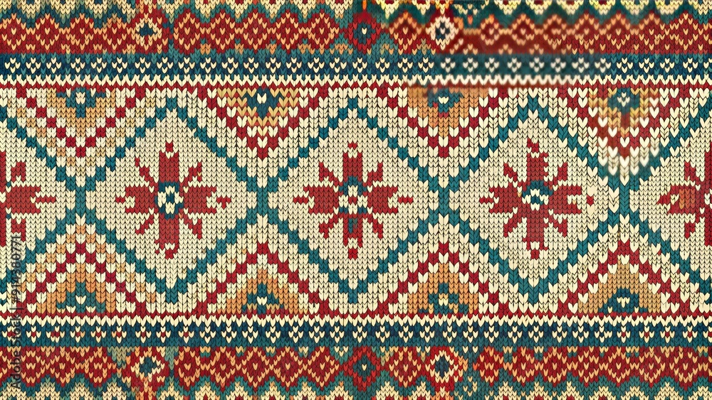 Seamless fair isle pattern in traditional colors with intricate geometric designs, knitting, seamless, fair isle Seamless fair isle pattern in traditional colors with intricate geometric designs, knitting, seamless, fair isle