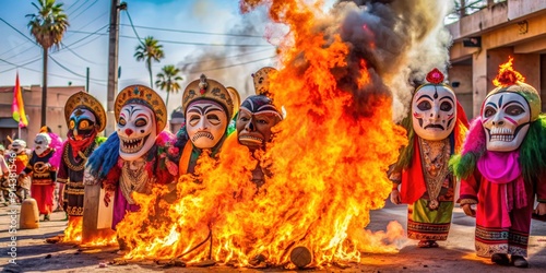 Yaqui community in Hermosillo, Mexico burning masks during Saturday of glory in Holy Week, Yaqui, community photo