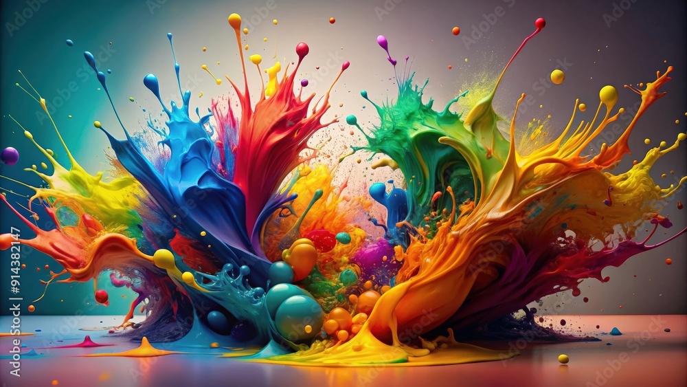 Abstract art with colorful splashes of paint creating a harmonious and spontaneous composition , contemporary