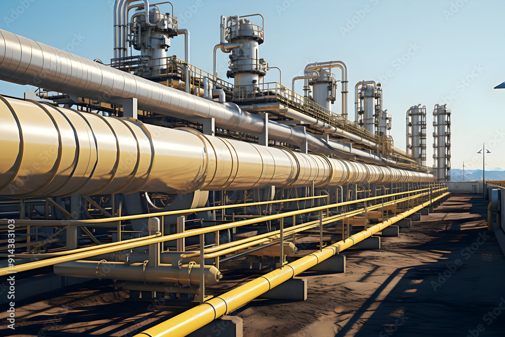 Industrial complex with pipes and towers. Industrial complex with pipes and towers.