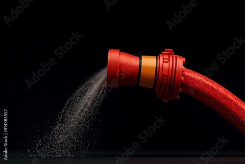 Firefighter hose flat design side view water deployment theme 3D render Split-complementary color scheme photo