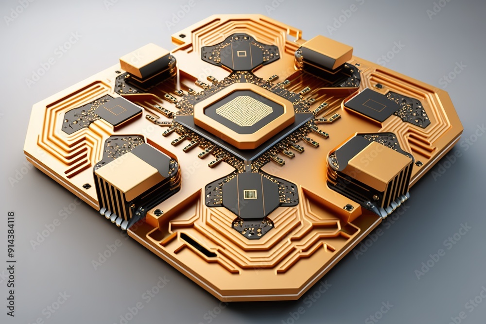 Gold Microchip with Circuitry. Gold Microchip with Circuitry.