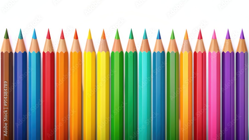 Rainbow Array of Sharpened Colored Pencils Perfectly Aligned - Creative Back to School Banner Design Rainbow Array of Sharpened Colored Pencils Perfectly Aligned - Creative Back to School Banner Design