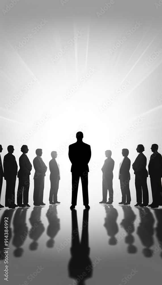 generated illustration of leader stands out among a group of silhouetted businessmen generated illustration of leader stands out among a group of silhouetted businessmen