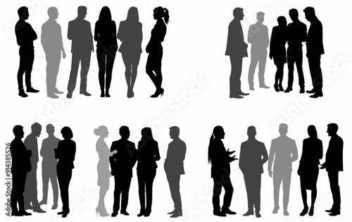 silhouette of business people standing discussing, debating, negotiation, explaining and conversation.