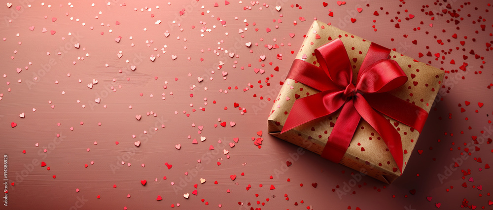 An anniversary gift box, festivities with a red ribbon, copy space An anniversary gift box, festivities with a red ribbon, copy space