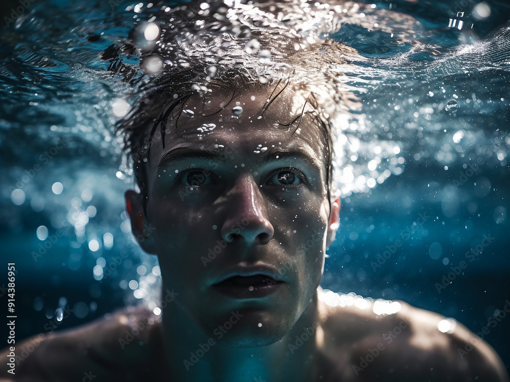 Male swimmer underwater in the pool Male swimmer underwater in the pool