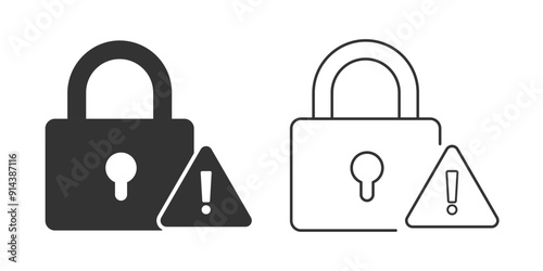 Padlock and warning symbol. Security warning and emergency alert icon. flat and line icon. security system and protect data. Vector illustration design for web, UX, UI, and app.