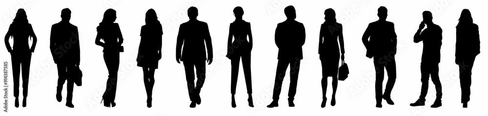 Set of business people silhouette, man and woman team, isolated on white background Set of business people silhouette, man and woman team, isolated on white background