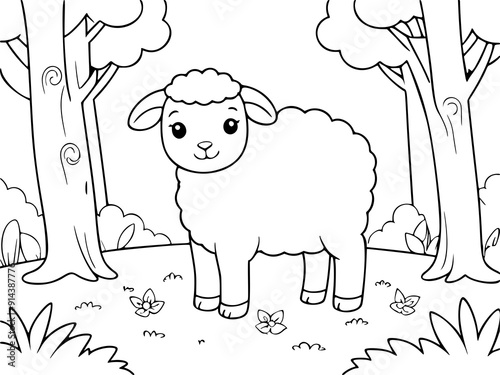 Drawing simple lines cute sheep coloring book pages. cartoons for preschool children photo