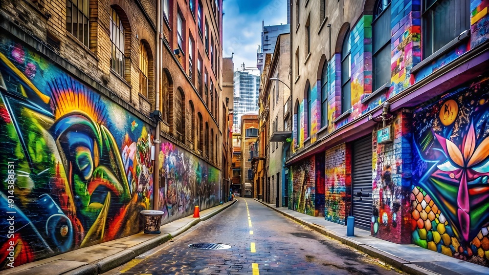Fototapeta premium Vibrant Cityscape with Street Art and Graffiti Generative AI