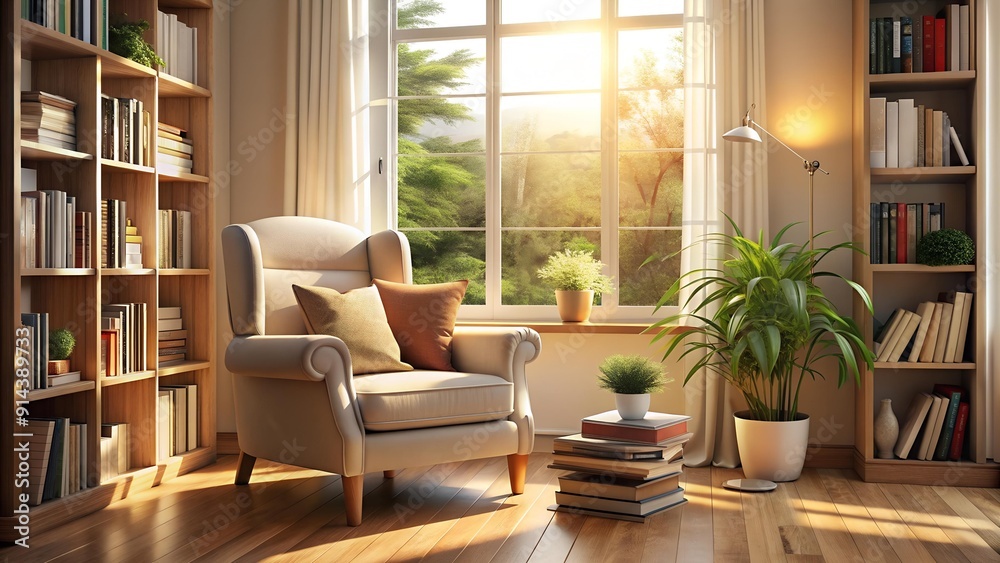 Fototapeta premium Whispers of Knowledge: A Serene Study Nook Generative AI