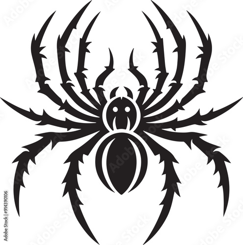 A spider silhouette clings to its web, legs splayed in a delicate yet eerie formation. Its poised, angular body evokes a sense of mystery and precision, a quiet hunter in the shadows of its intricate 
