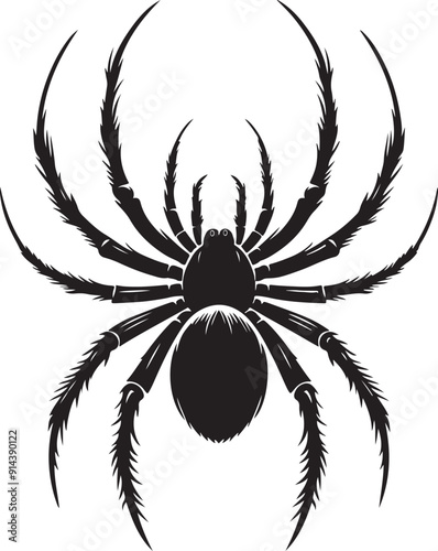 A spider silhouette clings to its web, legs splayed in a delicate yet eerie formation. Its poised, angular body evokes a sense of mystery and precision, a quiet hunter in the shadows of its intricate 