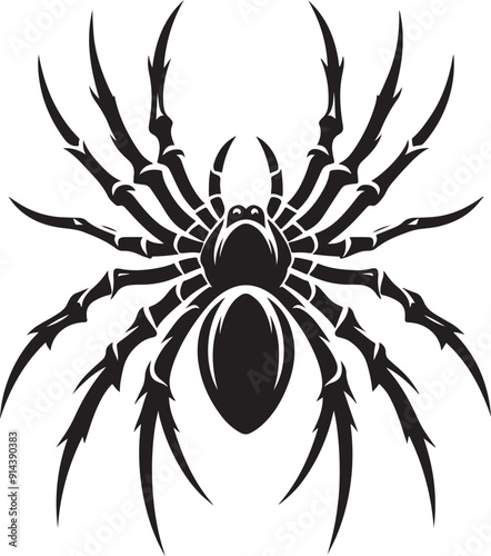 A spider silhouette clings to its web, legs splayed in a delicate yet eerie formation. Its poised, angular body evokes a sense of mystery and precision, a quiet hunter in the shadows of its intricate 