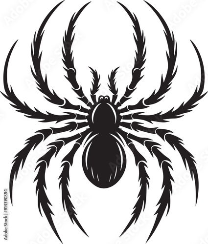 A spider silhouette clings to its web, legs splayed in a delicate yet eerie formation. Its poised, angular body evokes a sense of mystery and precision, a quiet hunter in the shadows of its intricate 