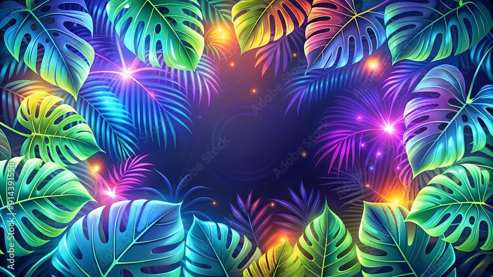 Luminous Jungle Liana: A Vector Divider with Monstera Leaves in Vibrant Neon Colors Generative AI Luminous Jungle Liana: A Vector Divider with Monstera Leaves in Vibrant Neon Colors Generative AI