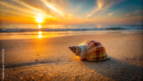 Golden Hour Hues: A Seashell's Farewell to the Sun AI Generated