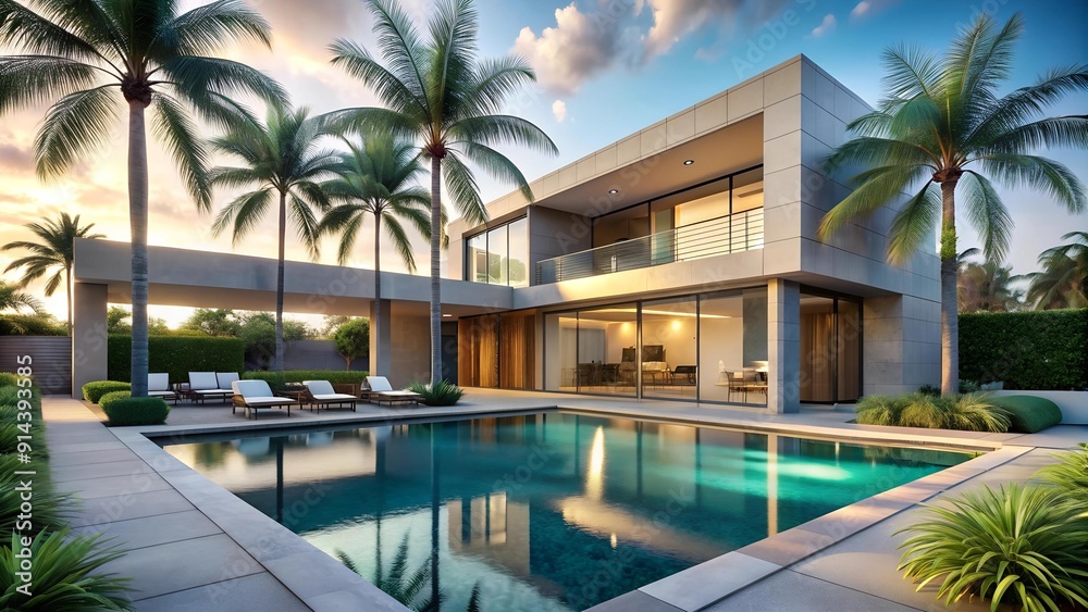 Tropical Modernism: A Concrete Oasis in the Palm Grove AI generated Tropical Modernism: A Concrete Oasis in the Palm Grove AI generated