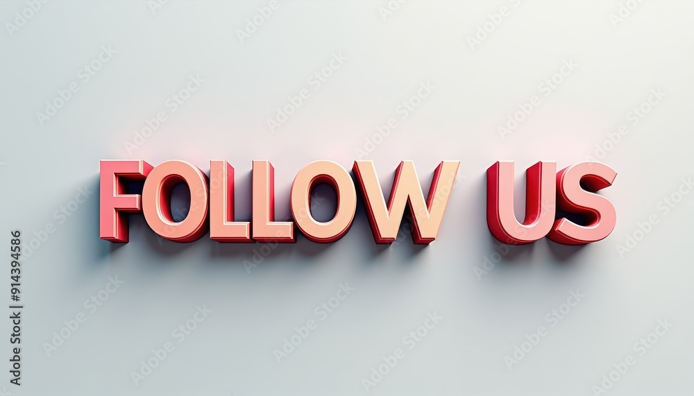 Red and white 3D letters forming 'FOLLOW US' on a light grey background. Red and white 3D letters forming 'FOLLOW US' on a light grey background.