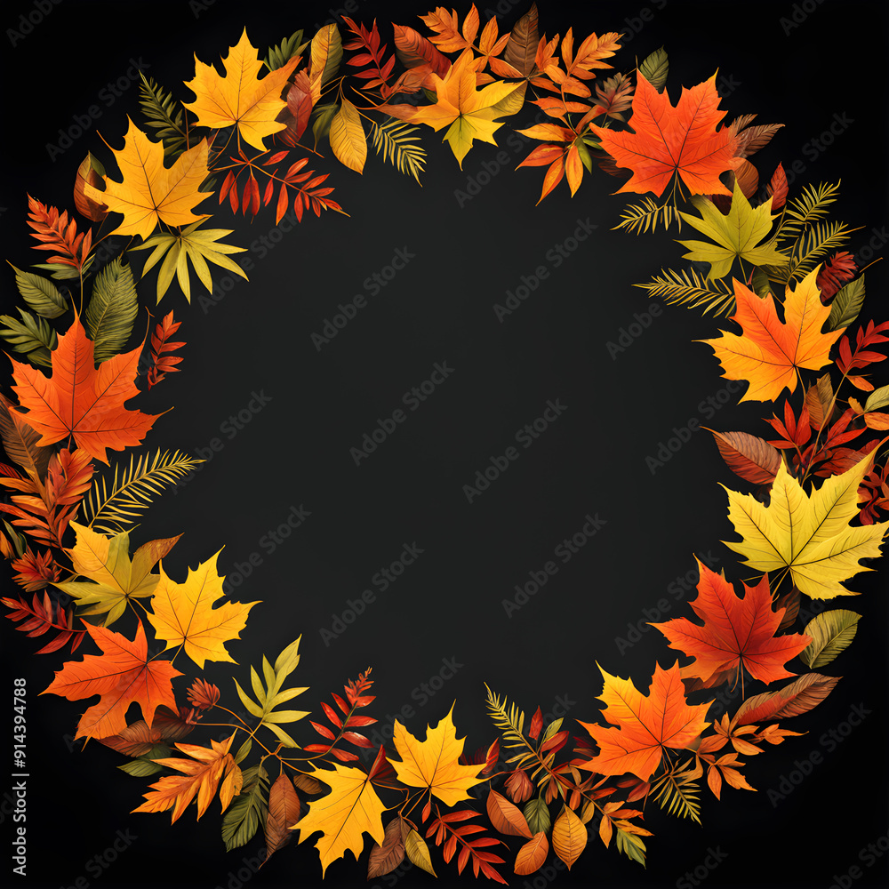 Autumn wreath with leaves on black background. Autumn wreath with leaves on black background.