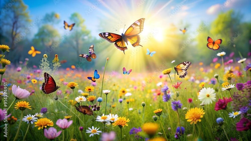 A Symphony of Hues: A Vibrant Tapestry of Blooms and Butterflies in a Sun-Drenched Meadow AI Generated A Symphony of Hues: A Vibrant Tapestry of Blooms and Butterflies in a Sun-Drenched Meadow AI Generated