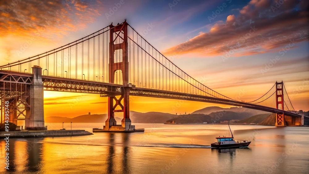 Golden Hour Embrace: The 25th of April Bridge Bathed in Sunset Hues Generative AI Golden Hour Embrace: The 25th of April Bridge Bathed in Sunset Hues Generative AI