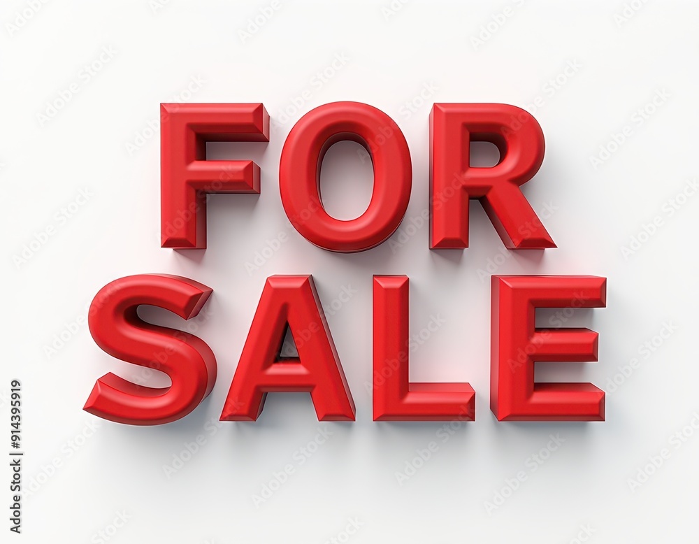 Bold red 'For Sale' sign on a plain white background. Bold red 'For Sale' sign on a plain white background.