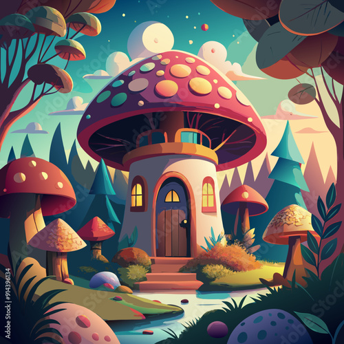 mushrooms house in the forest