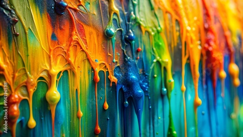 Abstract Dripping Paint - A Macro Perspective of Vibrant Colors, acrylic painting, close-up, abstract art, dripping paint, colorful, macro