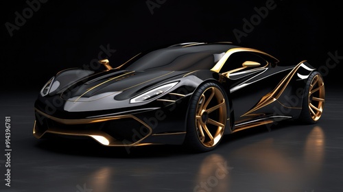 Fototapeta Naklejka Na Ścianę i Meble -  3D sleek black and gold sports car, high-end and luxurious