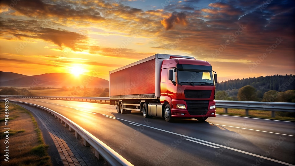 The Red Streak: A Lorry's Journey Through a Sunset Sky Generative AI The Red Streak: A Lorry's Journey Through a Sunset Sky Generative AI