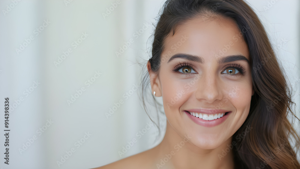 Portrait of a beautiful young woman smiling and looking at the camera Portrait of a beautiful young woman smiling and looking at the camera