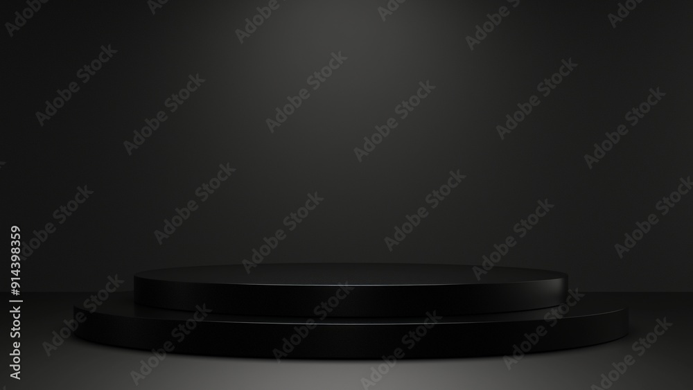 3d rendering of black podium with dark background 3d rendering of black podium with dark background