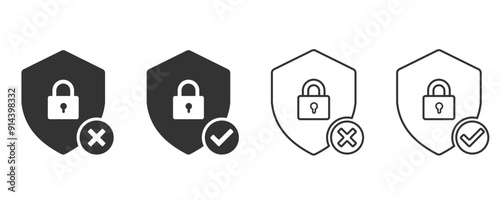 Padlock on a shield with a checkmark icon. Flat and line icon. security system and protect data. Vector illustration design for web, UX, UI, and app.