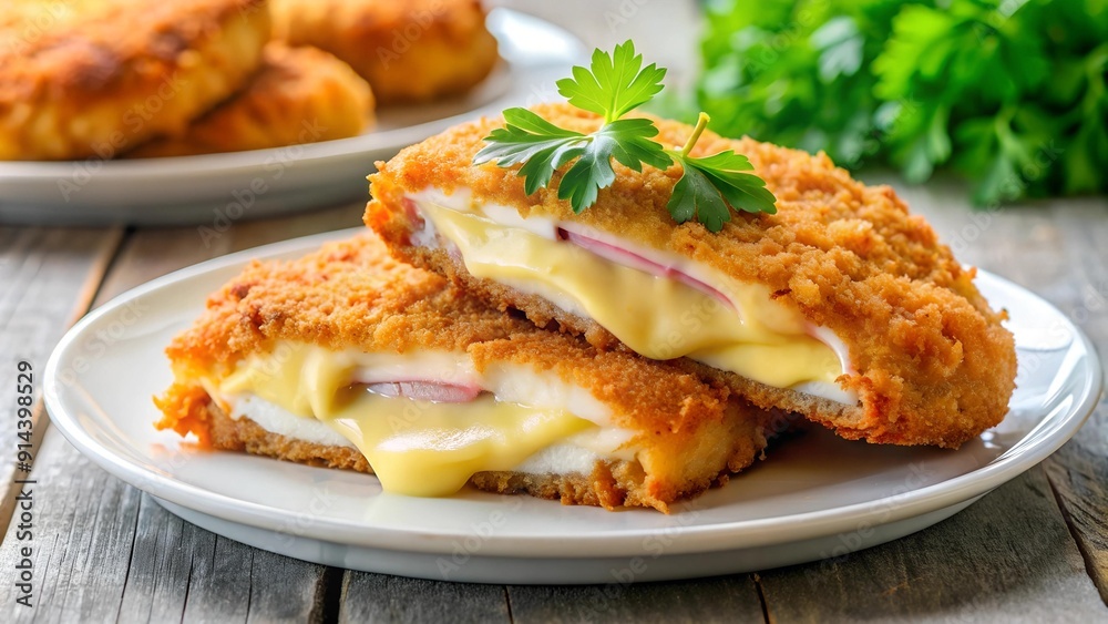 Golden-Crusted Fried Chicken Schnitzel Cordon Bleu: A Symphony of Flavor  AI Generated
