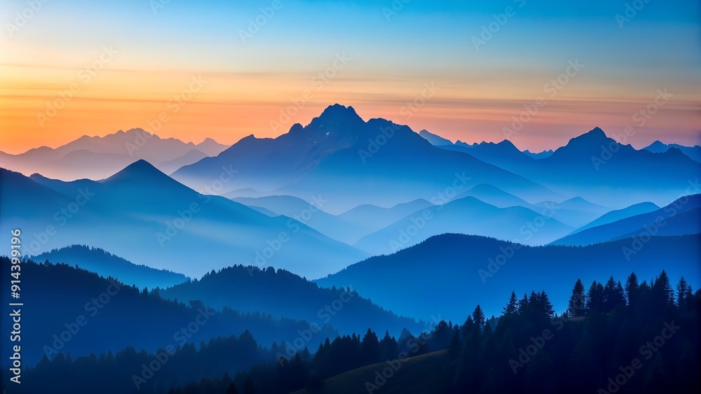 Obraz premium Serene Twilight Embrace: A Silhouette Panorama of Majestic Mountains Generative AI